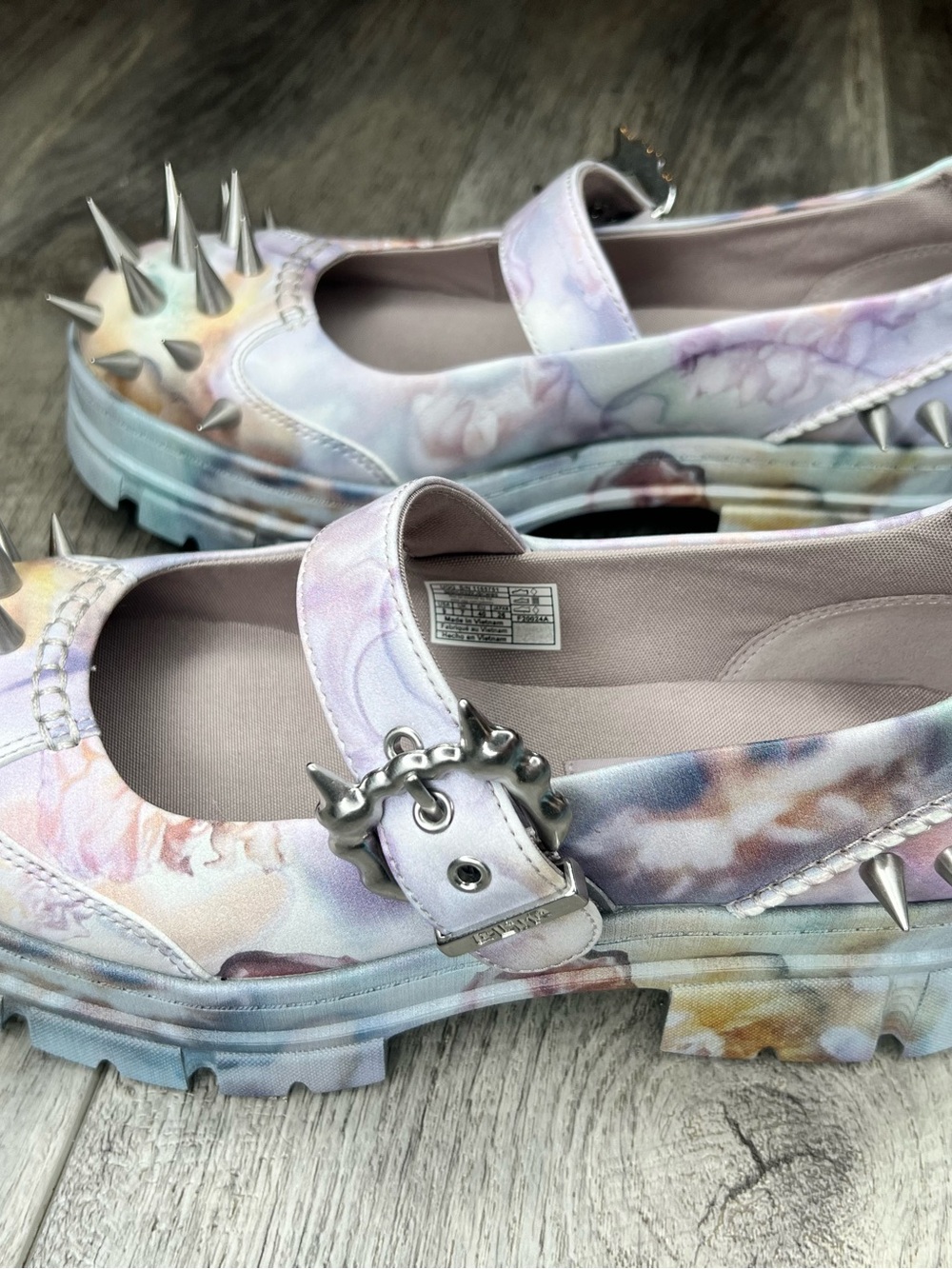 UGG Pastel Tie-Dye Mary Jane Flats with Silver Spiked Buckles